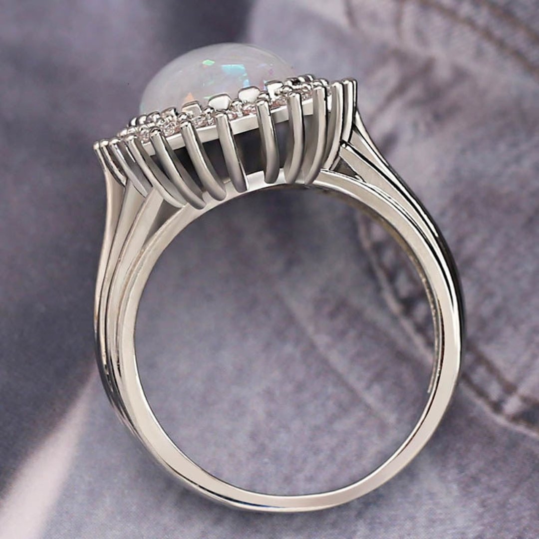 Charming White Fire Opal Silver Plated Ring - Rings - Pretland | Spiritual Crystals & Jewelry