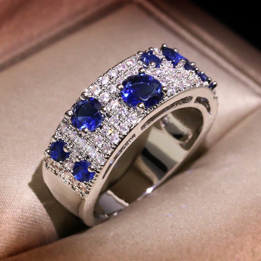 Sapphire & Zirconia 925 Sterling Silver Ring - Rings - Pretland | Spiritual Crystals & Jewelry