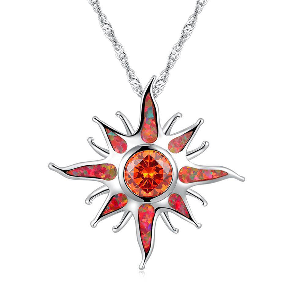 Sunstar Fire Opal Garnet Silver Necklace - Necklaces - Pretland | Spiritual Crystals & Jewelry
