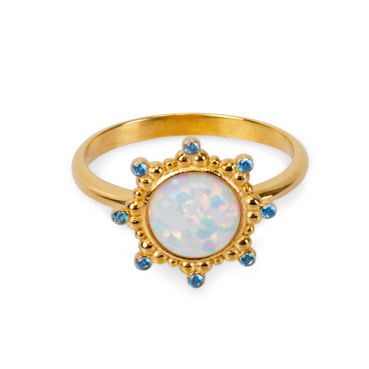 Starlight White Opal 24K Gold Ring - Gold Vermeil Ring - Pretland | Spiritual Crystals & Jewelry