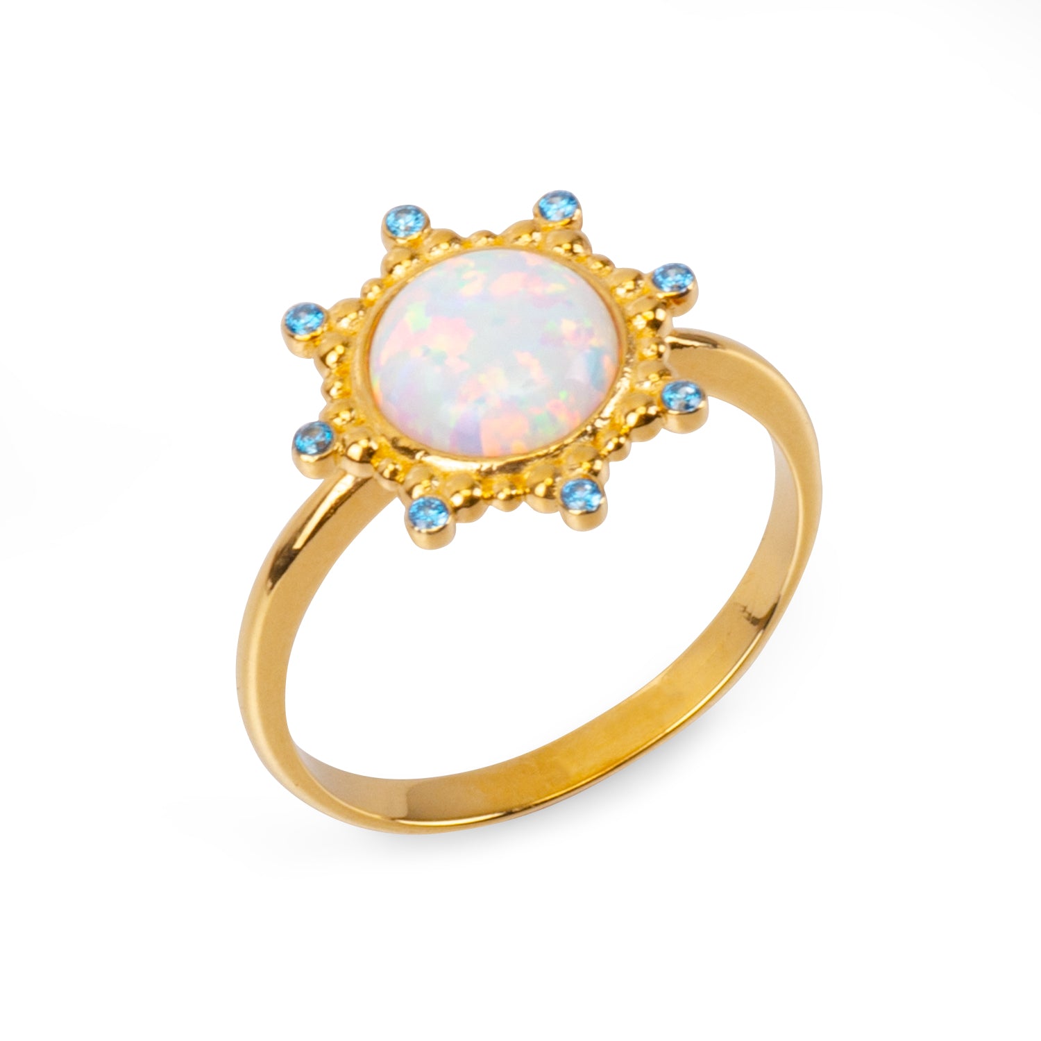 Starlight White Opal 24K Gold Ring - Gold Vermeil Ring - Pretland | Spiritual Crystals & Jewelry
