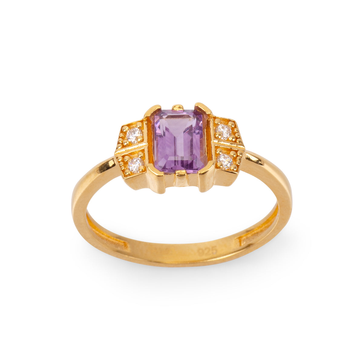 Deco Amethyst 24K Gold Ring - Gold Vermeil Ring - Pretland | Spiritual Crystals & Jewelry