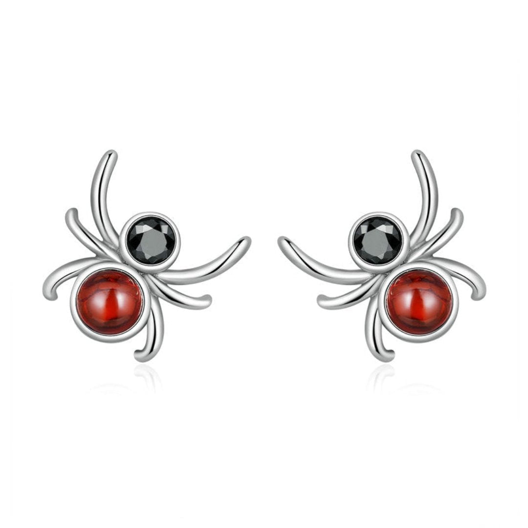 Black Red Spider Sterling Silver Earrings - Earrings - Pretland | Spiritual Crystals & Jewelry