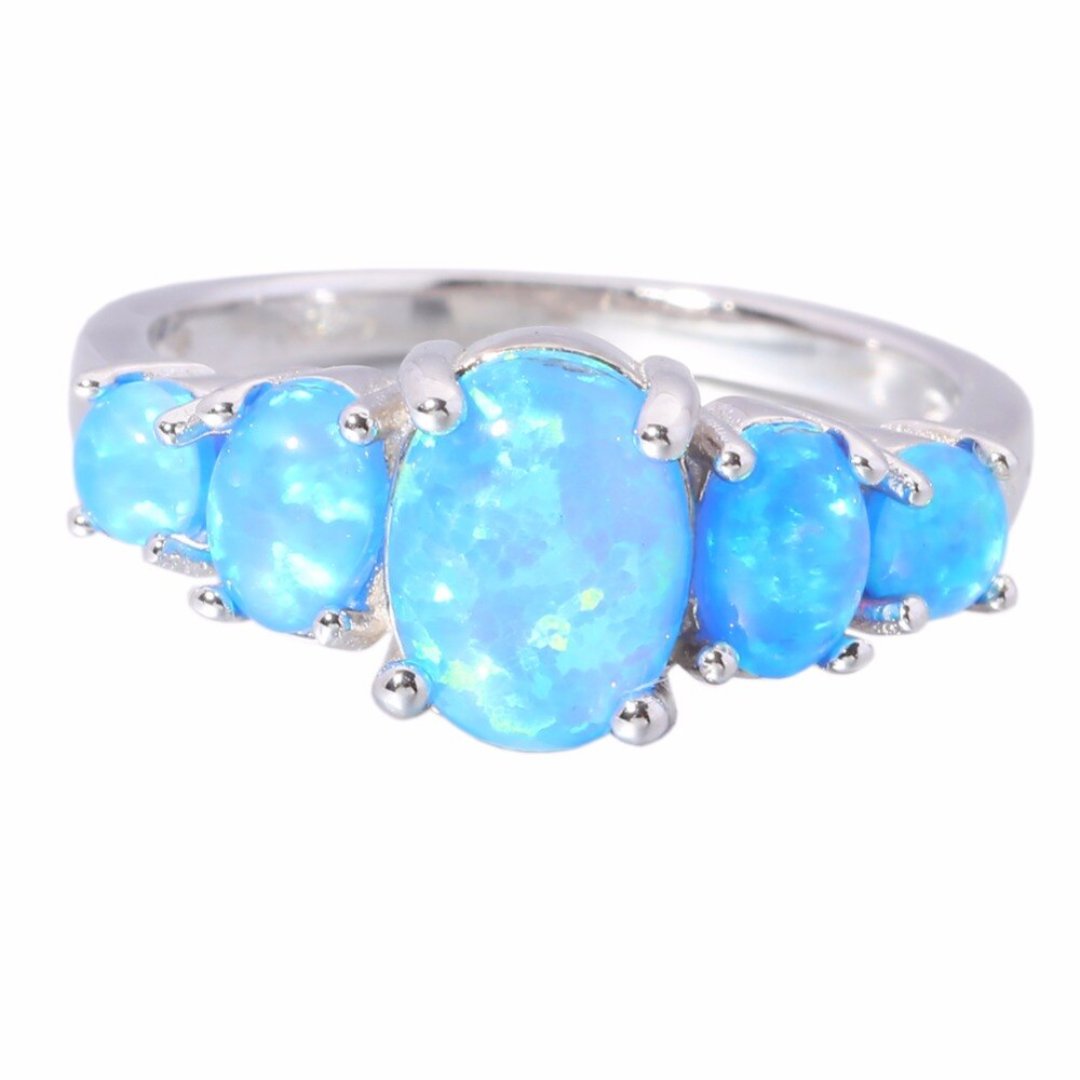 Spiritual Blue Fire Opal Silver Ring - Rings - Pretland | Spiritual Crystals & Jewelry