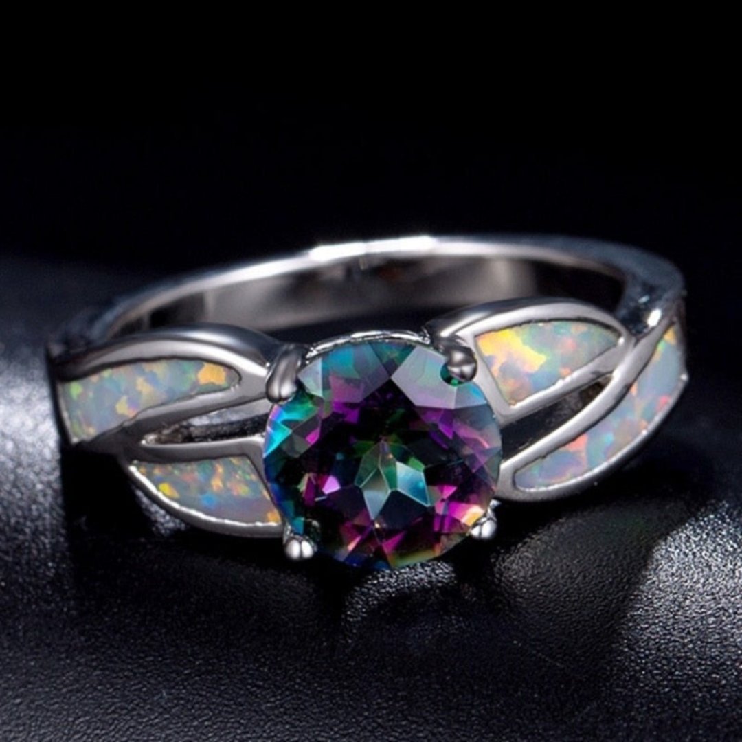 Rainbow Topaz & Fire Opal Ring - Rings - Pretland | Spiritual Crystals & Jewelry