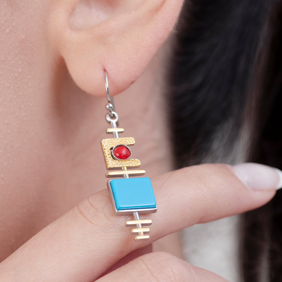 Turquoise Dangle Silver Earrings - Earrings - Pretland | Spiritual Crystals & Jewelry