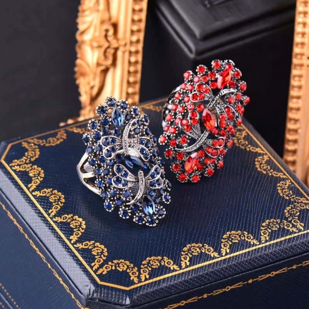 Blue Rhinestone Leaves Ring - Rings - Pretland | Spiritual Crystals & Jewelry