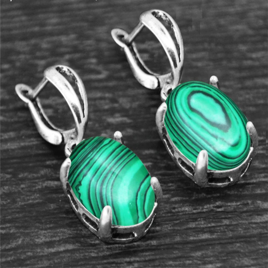 Spiritual Crystal Silver Plated Earrings - Synthetic Malachite - Earrings - Pretland | Spiritual Crystals & Jewelry