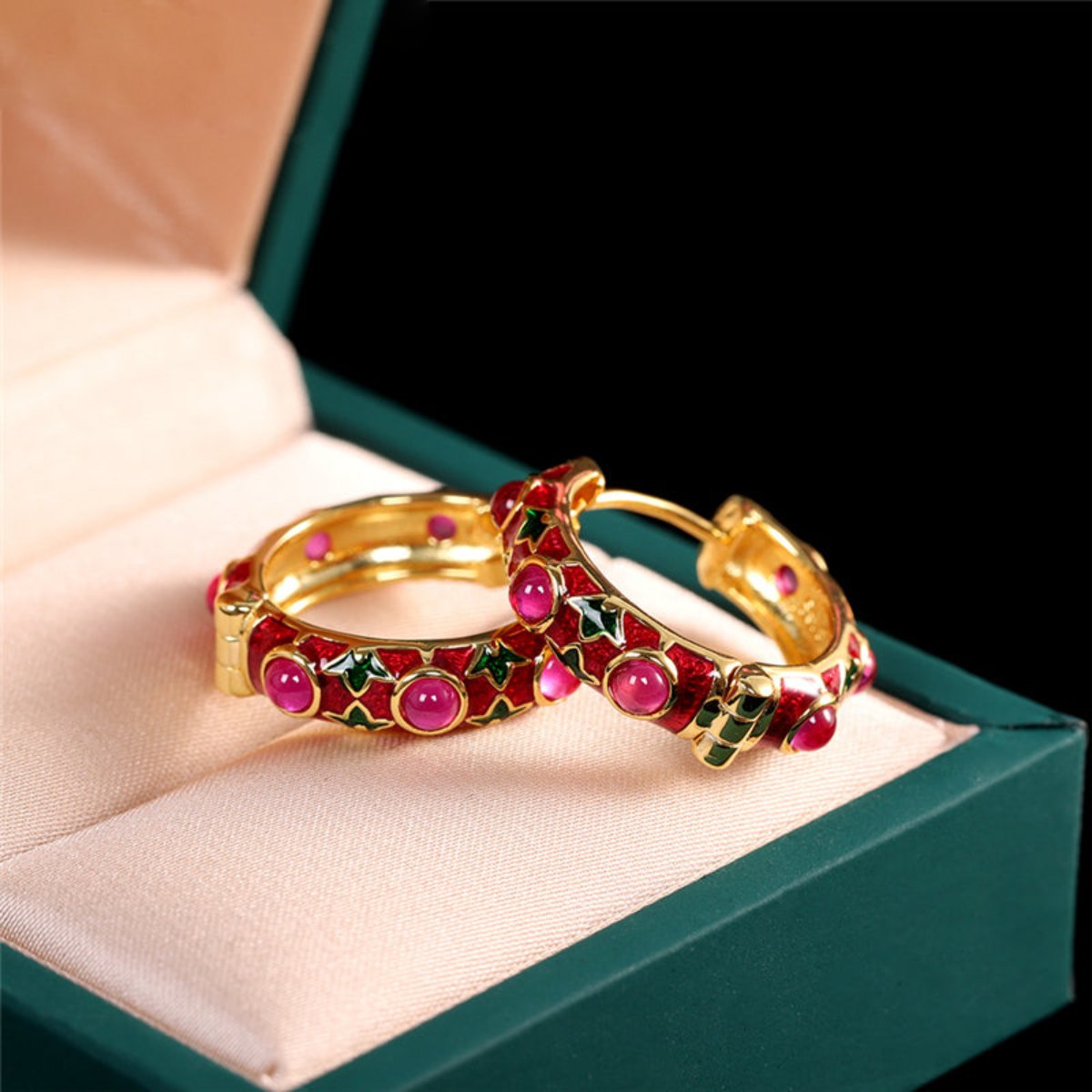 Elegant Red Corundum Gold Plated Earrings - Earrings - Pretland | Spiritual Crystals & Jewelry