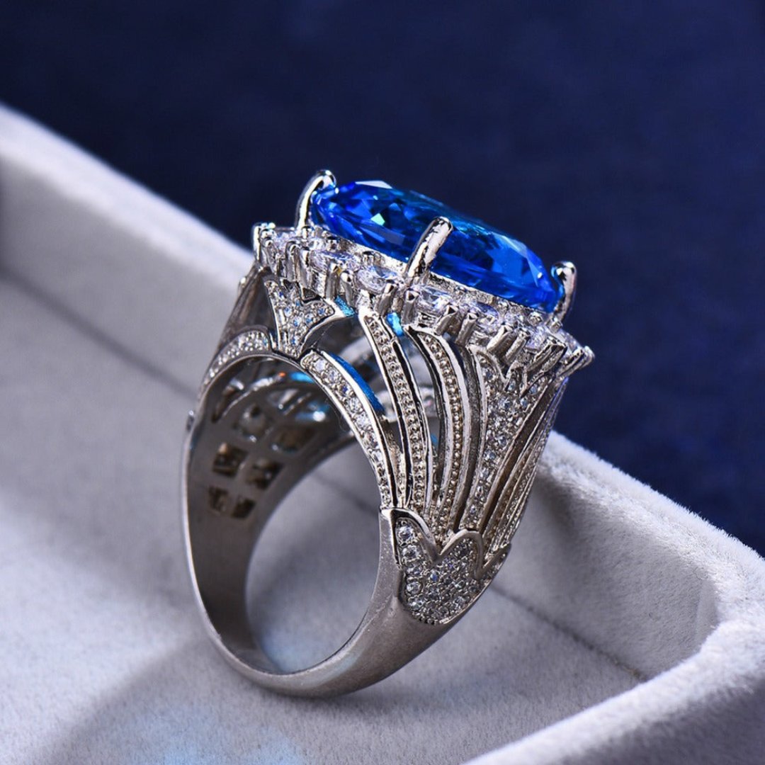 Luxury Big Blue Aquamarine Silver Ring - Rings - Pretland | Spiritual Crystals & Jewelry