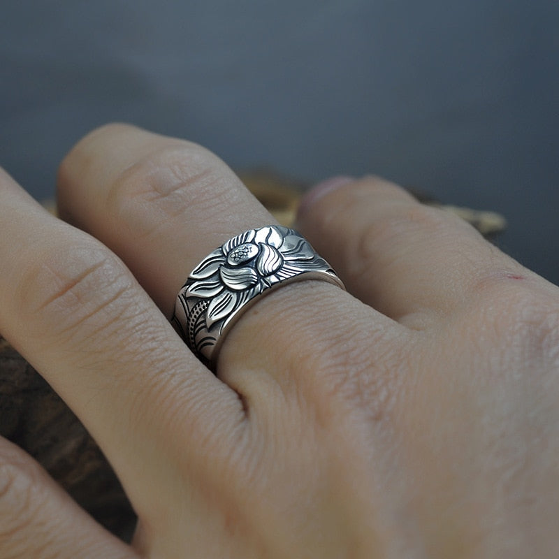 Spiritual 925 Sterling Silver Lotus Ring - Rings - Pretland | Spiritual Crystals & Jewelry