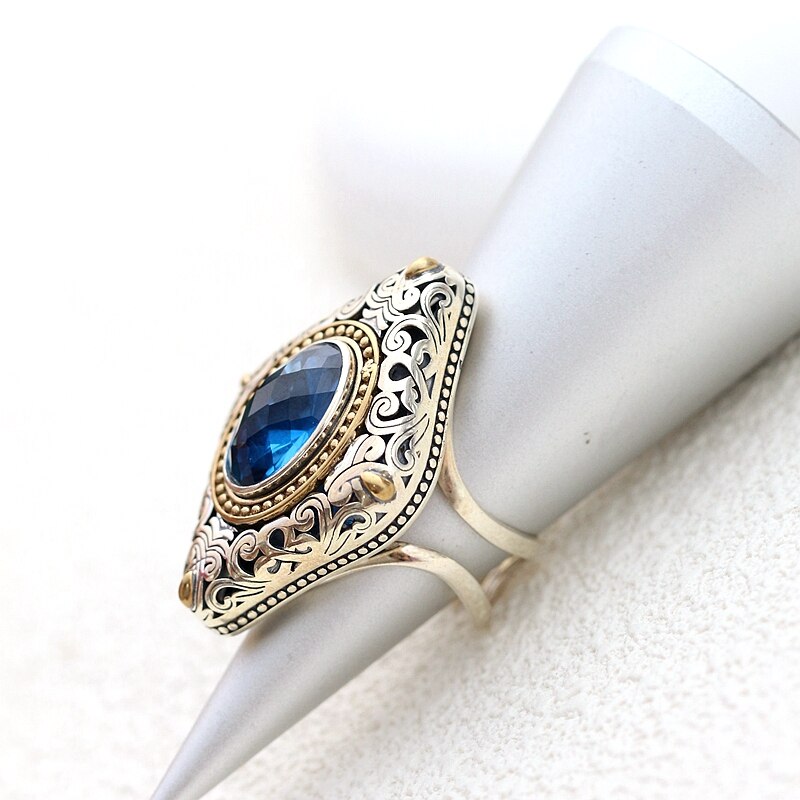Vintage Design Aquamarine Silver Adjustable Ring