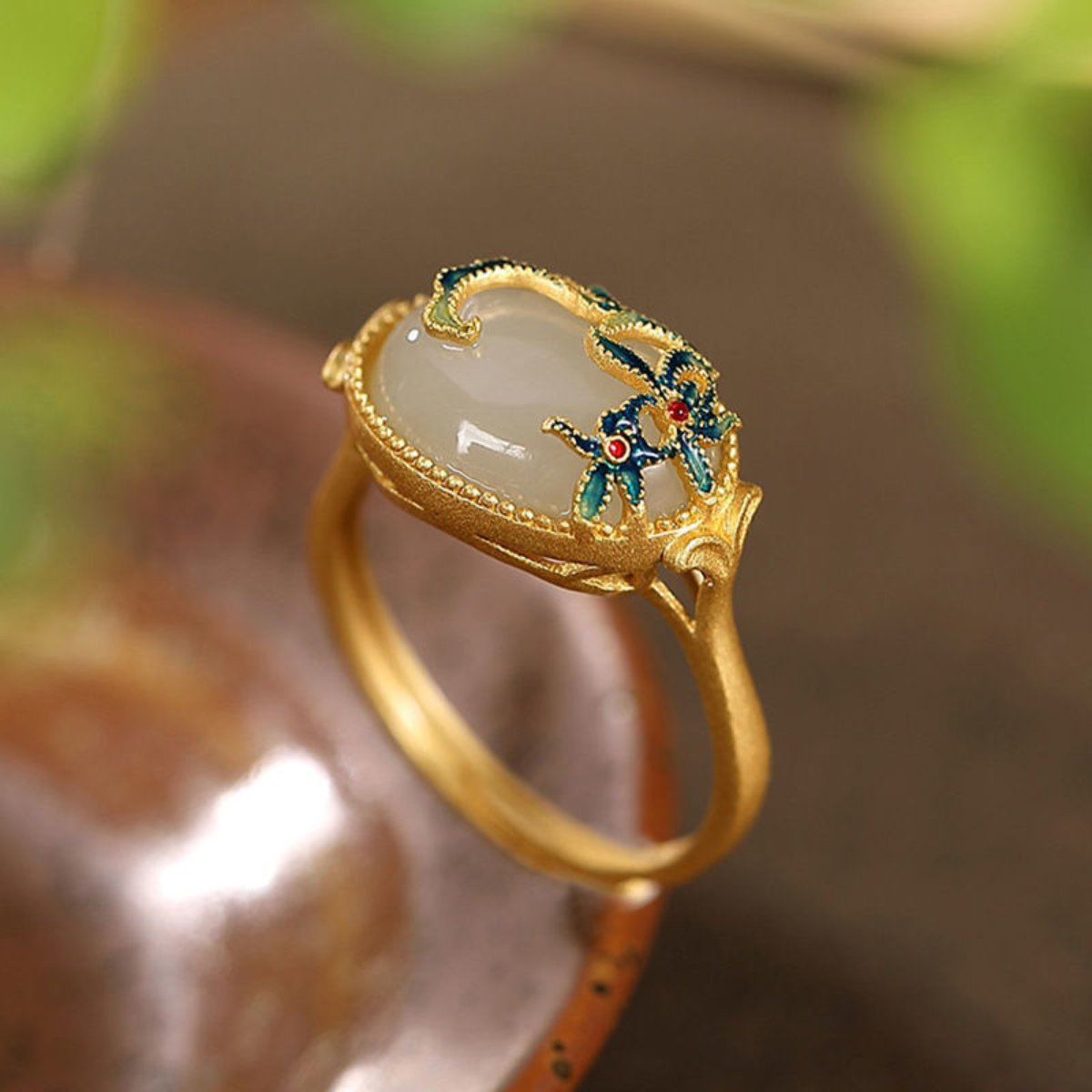 Elegant Gold Hetian Jade Adjustable Ring - Rings - Pretland | Spiritual Crystals & Jewelry