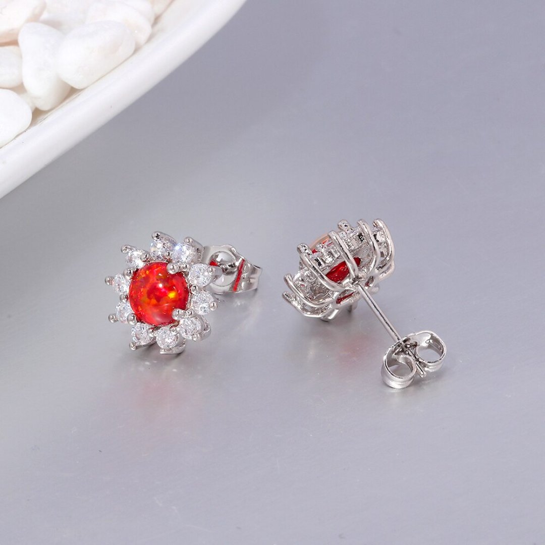 Sunflower Opal Silver Plated Earrings - Stud Earrings - Pretland | Spiritual Crystals & Jewelry
