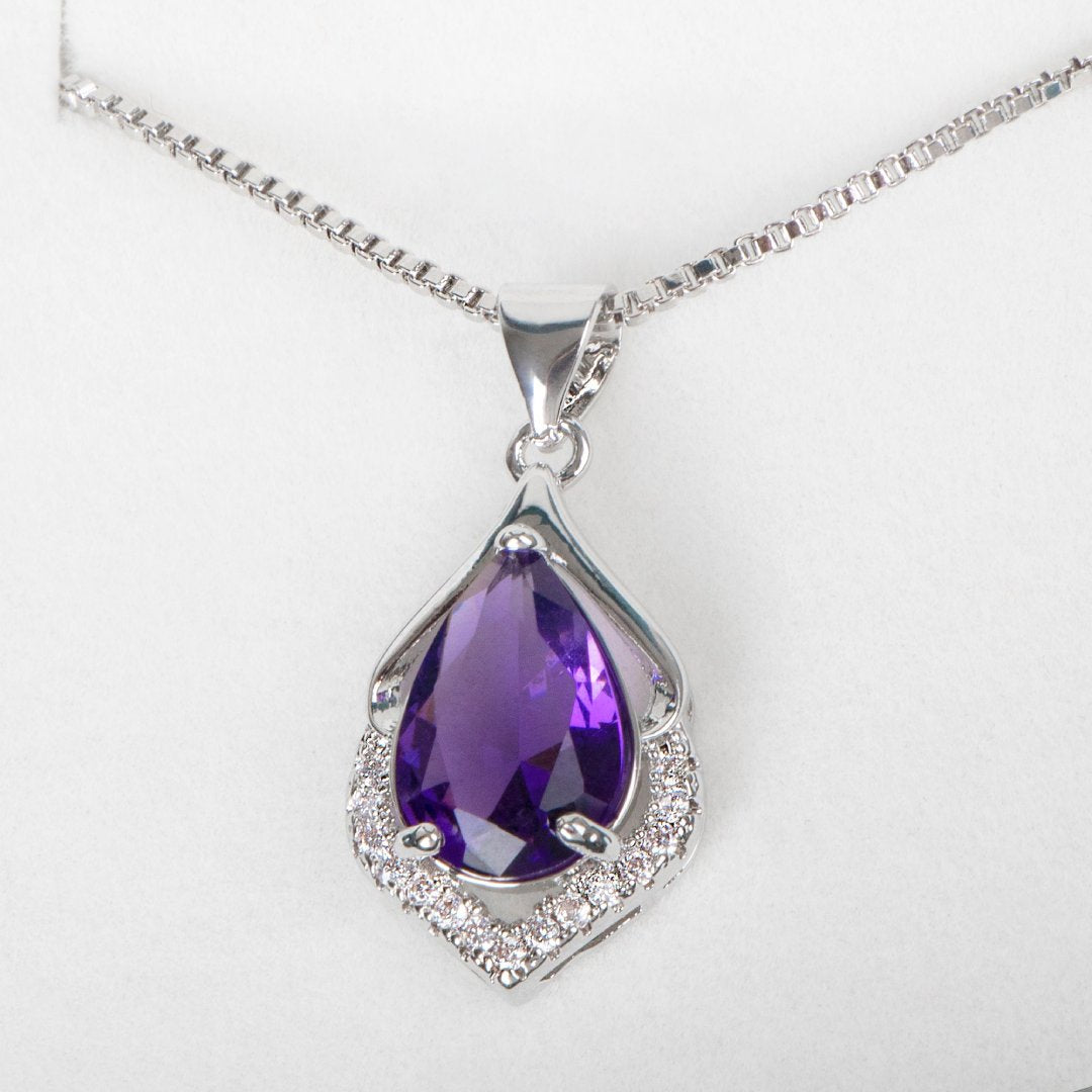Elegant Amethyst & Zirconia Silver Necklace - Necklaces - Pretland | Spiritual Crystals & Jewelry