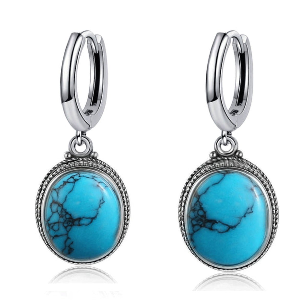 Vintage Natural Stone Oval Hoop Earrings - Turquoise - Earrings - Pretland | Spiritual Crystals & Jewelry