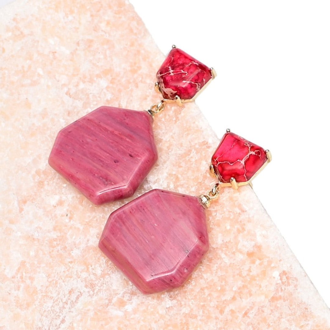 Stylish Rhodochrosite Dangle Earrings - Earrings - Pretland | Spiritual Crystals & Jewelry