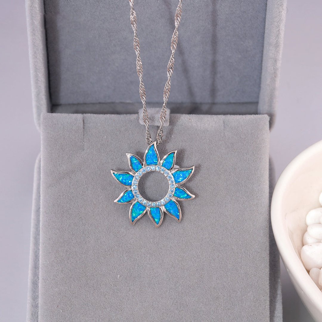 Spiritual Sun Blue Fire Opal Pendant - Necklaces - Pretland | Spiritual Crystals & Jewelry