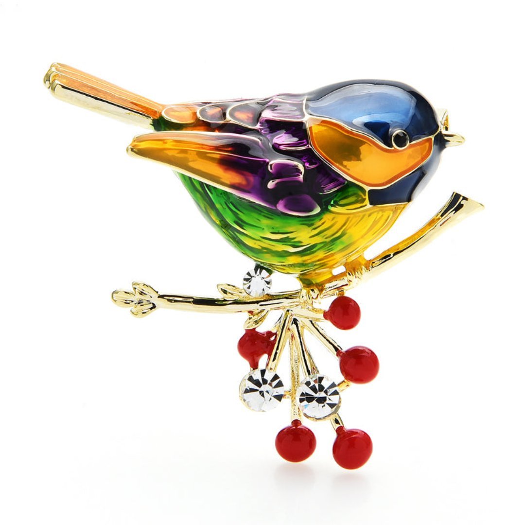 Elegant Enamel & Zirconia Bird Brooch - Blue - Brooches - Pretland | Spiritual Crystals & Jewelry