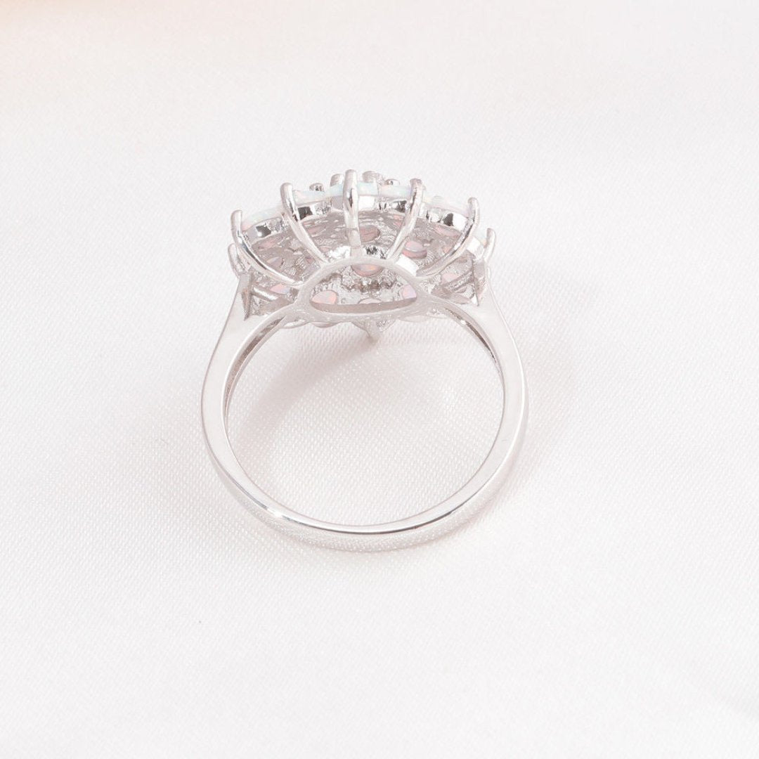 Flower White Fire Opal Silver Ring - Rings - Pretland | Spiritual Crystals & Jewelry