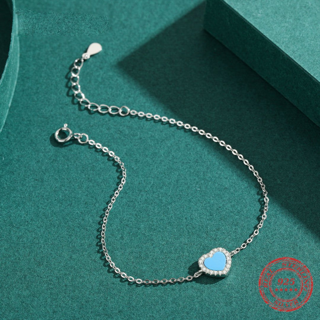 Heart Shape Turquoise 925 Sterling Silver Bracelet - Bracelets - Pretland | Spiritual Crystals & Jewelry