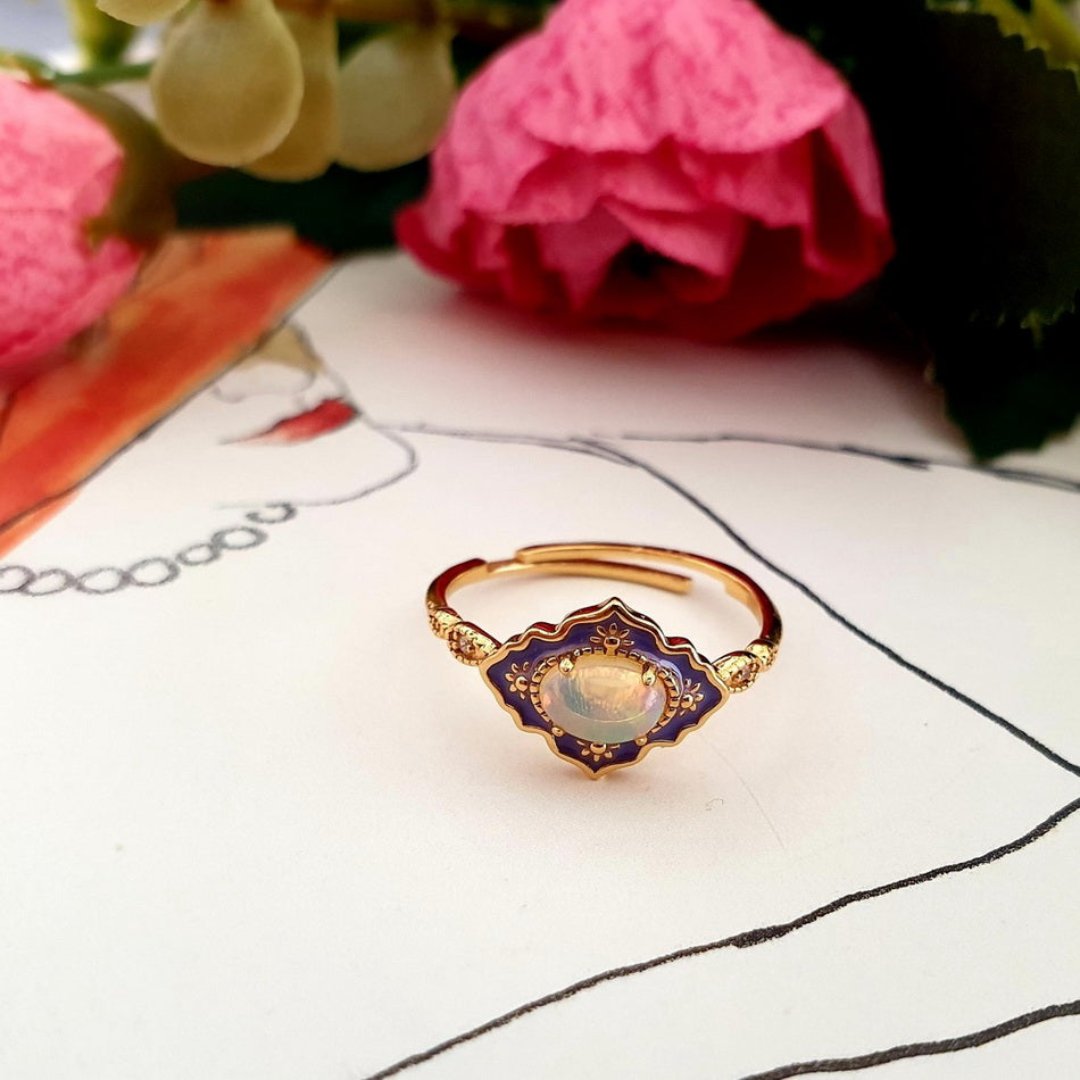 Vintage Opal 925 Silver Adjustable Ring - Rings - Pretland | Spiritual Crystals & Jewelry