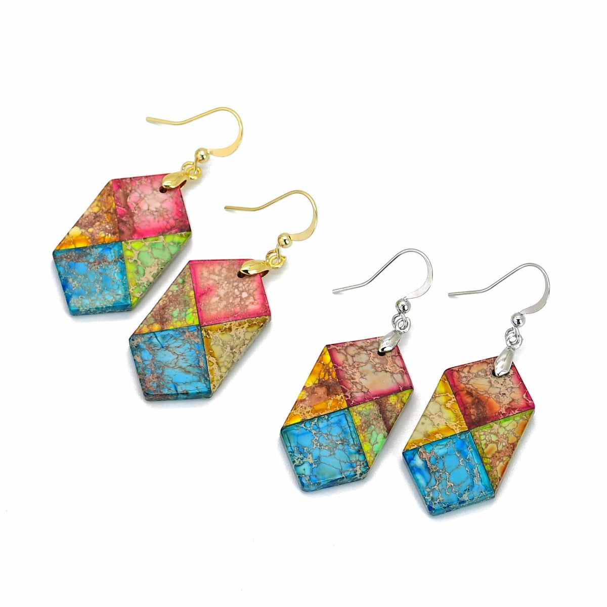 Hexagonal Jasper Earrings - Earrings - Pretland | Spiritual Crystals & Jewelry