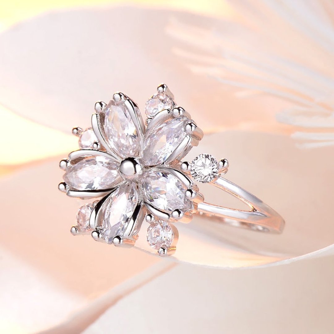 Elegant Sakura Rhinestone Silver Ring - Rings - Pretland | Spiritual Crystals & Jewelry