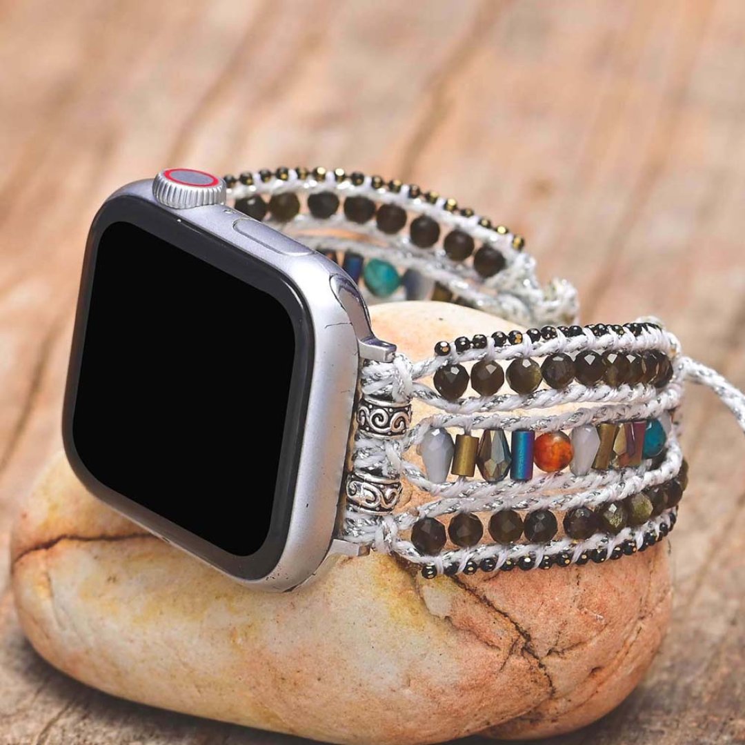 Bohemian Obsidian Apple Watch Strap - 42-45mm watch plate - Apple Watch Straps - Pretland | Spiritual Crystals & Jewelry