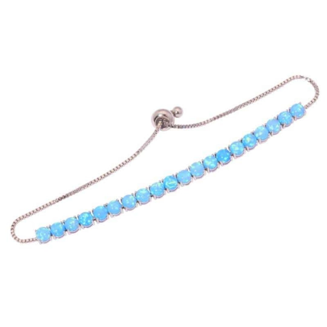 Blue Fire Opal Silver Bracelet - Bracelets - Pretland | Spiritual Crystals & Jewelry