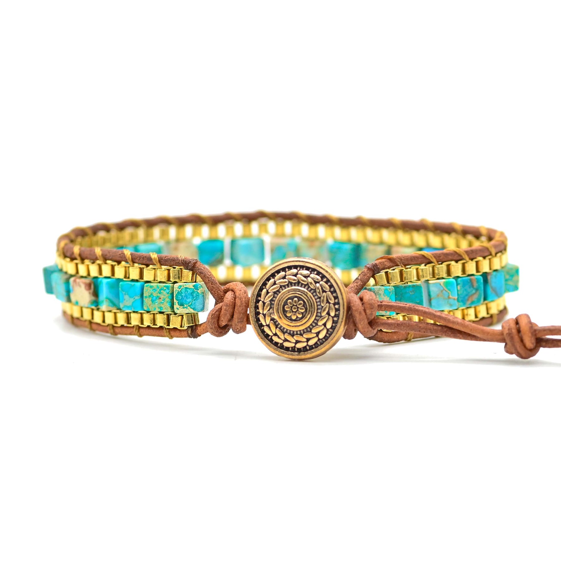 Turquoise Golden Warrior Bracelet - Wrap Bracelets - Pretland | Spiritual Crystals & Jewelry