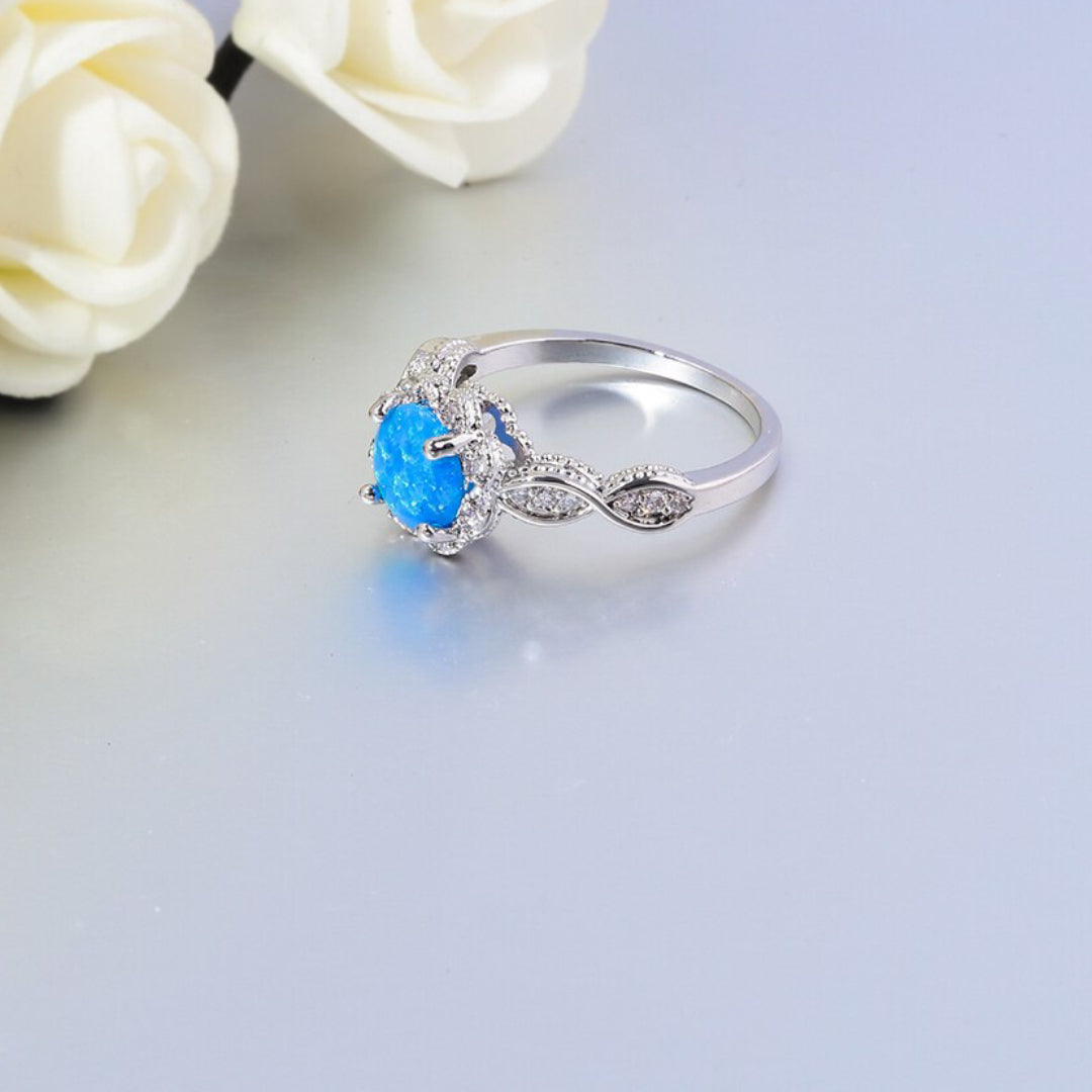 Flower Blue Fire Opal Zirconia Ring - Rings - Pretland | Spiritual Crystals & Jewelry