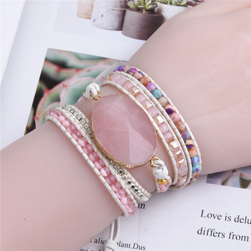 Goddess of Love Rose Quartz Bracelet - Wrap Bracelets - Pretland | Spiritual Crystals & Jewelry