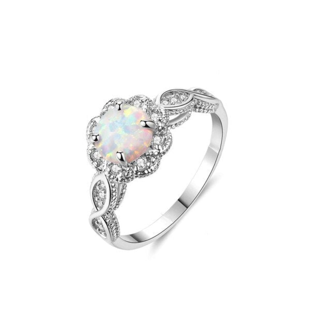 Flower Opal White Gold Plated Ring - Rings - Pretland | Spiritual Crystals & Jewelry