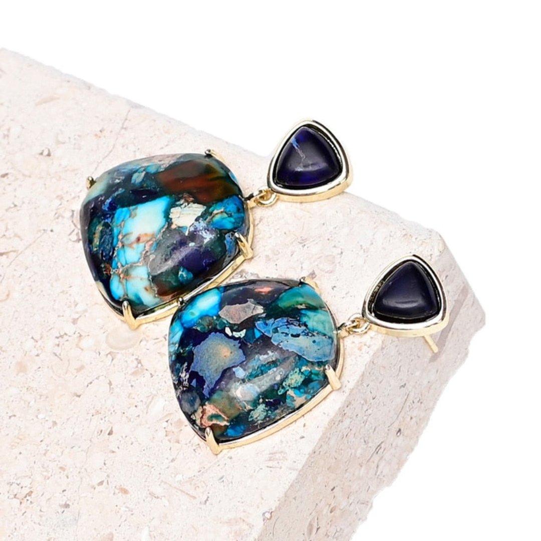 Spiritual Colorful Blue Jasper Earrings - Earrings - Pretland | Spiritual Crystals & Jewelry