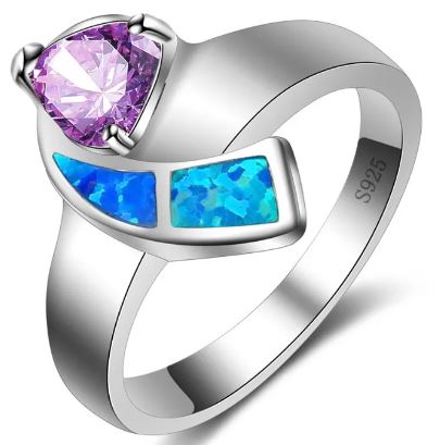 Amethyst & Blue Opal 925 Sterling Silver Ring