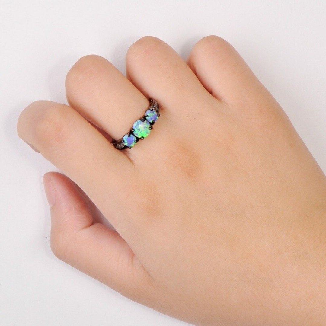 Chic Pink Opal Black Silver Ring - Rings - Pretland | Spiritual Crystals & Jewelry