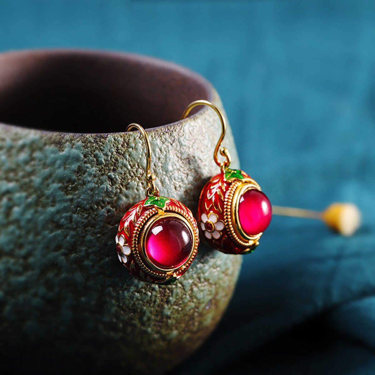 Vintage Red Corundum Sterling Silver Earrings - Earrings - Pretland | Spiritual Crystals & Jewelry