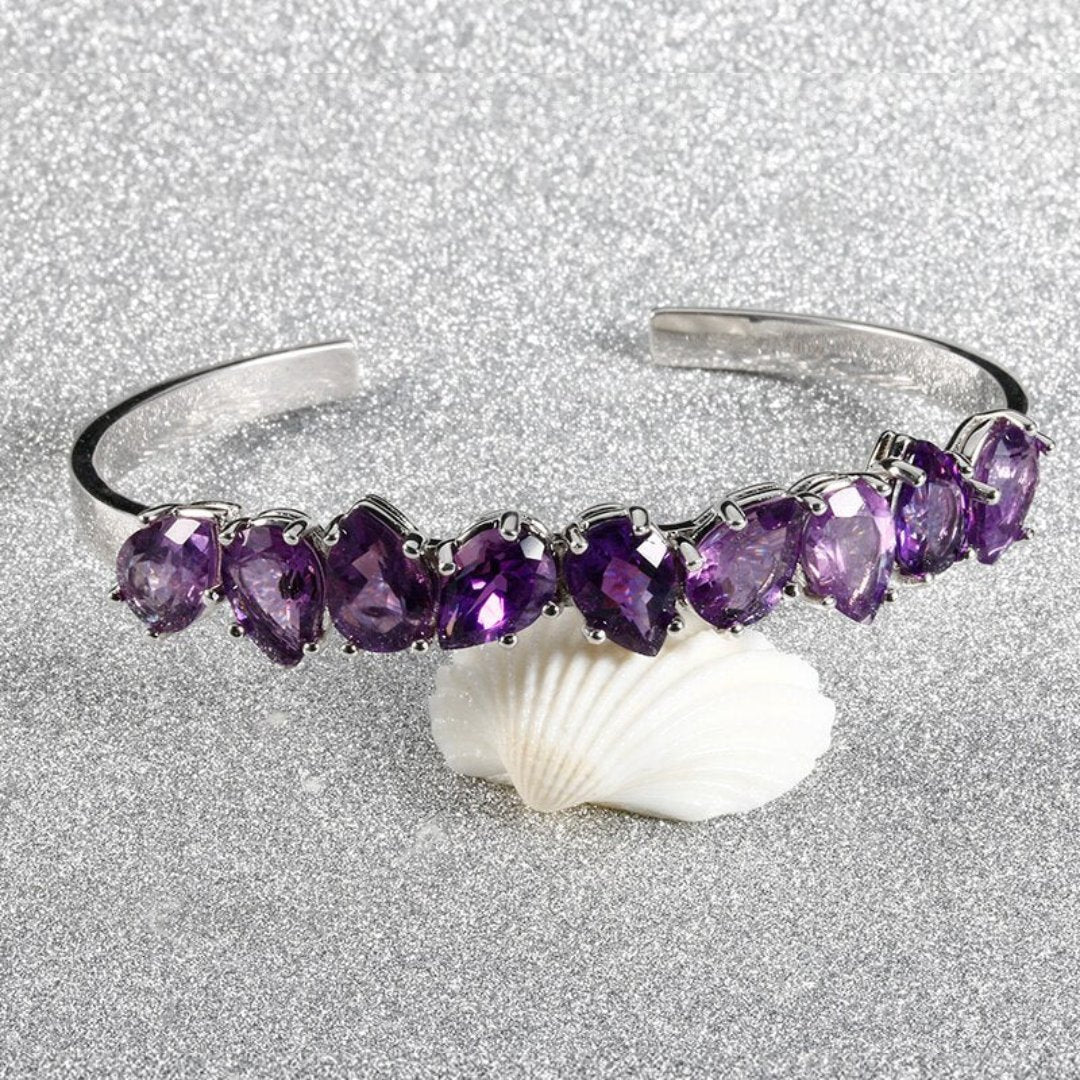 925 Sterling Silver Adjustable Amethyst Bracelet - Bracelets - Pretland | Spiritual Crystals & Jewelry