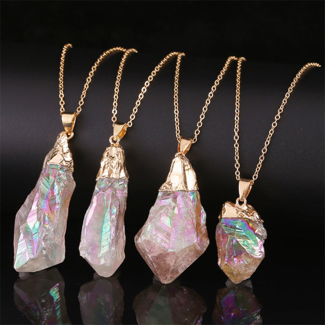 Natural Rainbow Rose Quartz Necklace - Necklaces - Pretland | Spiritual Crystals & Jewelry