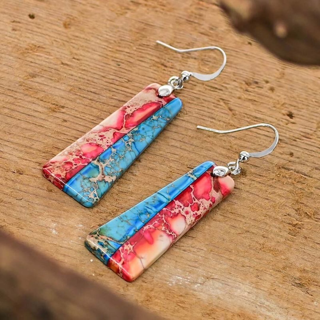 Cardinal Tetra Emperor Stone Trapezoidal Earrings - Drop Earrings - Pretland | Spiritual Crystals & Jewelry