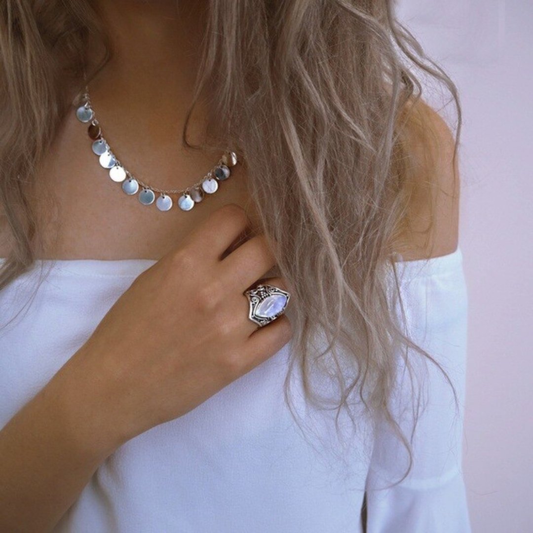 Vintage Moonstone Silver Ring - Rings - Pretland | Spiritual Crystals & Jewelry