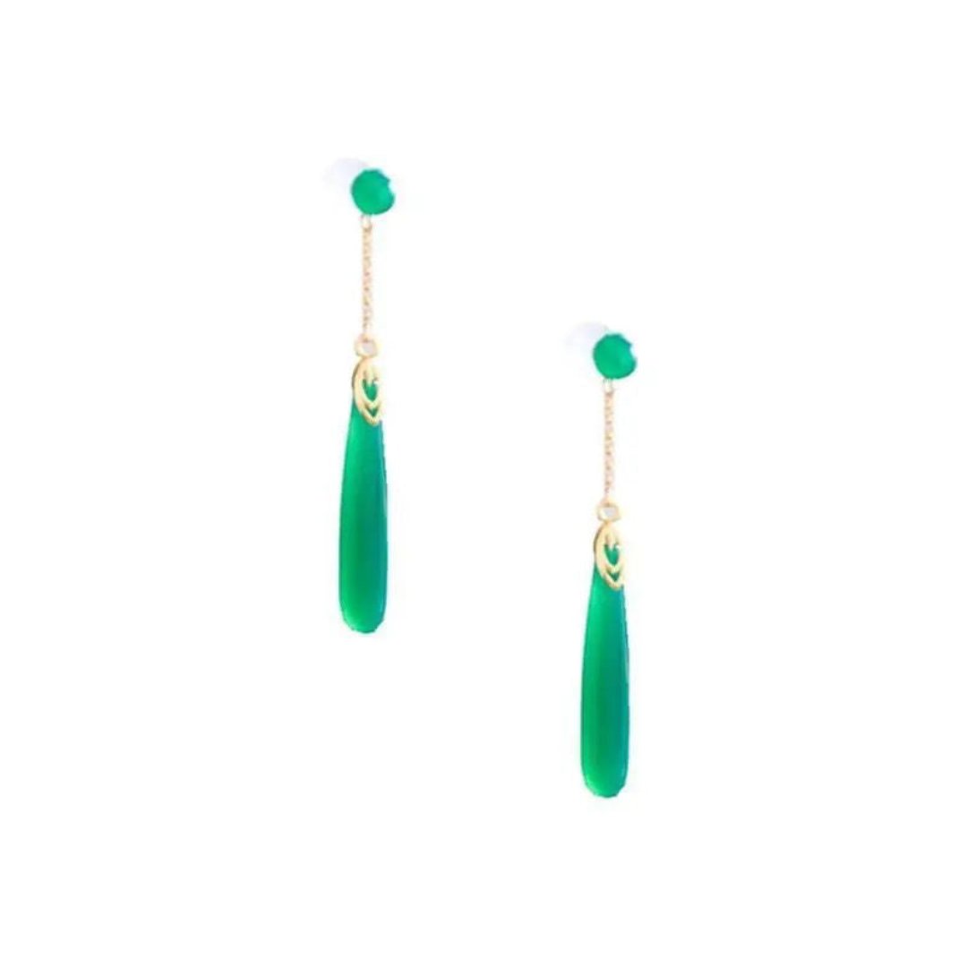 Bohemian Silver Green Chalcedony Earrings - Earrings - Pretland | Spiritual Crystals & Jewelry