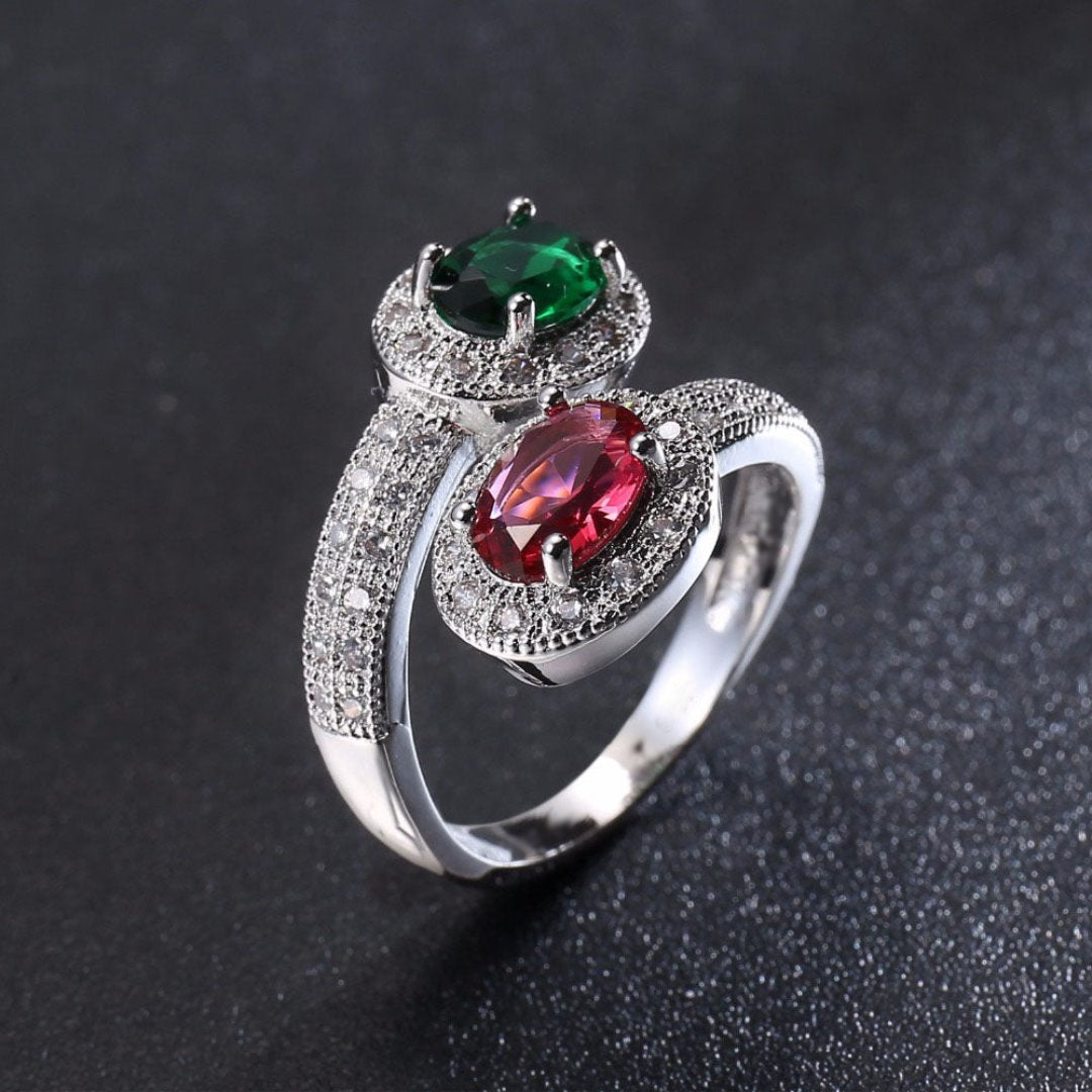 Luxury Emerald & Ruby Silver Ring - Rings - Pretland | Spiritual Crystals & Jewelry