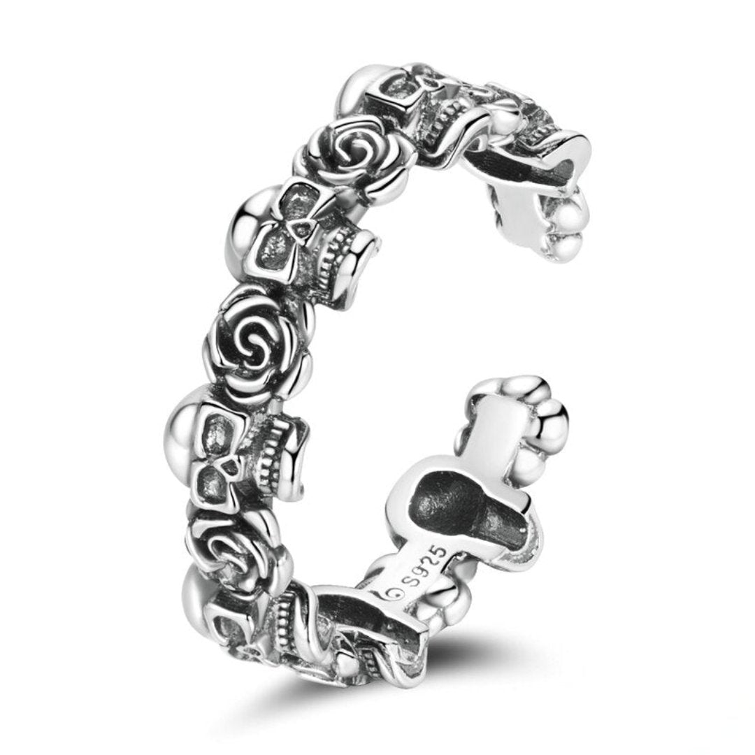 Rose Skull 925 Sterling Silver Adjustable Ring - Rings - Pretland | Spiritual Crystals & Jewelry