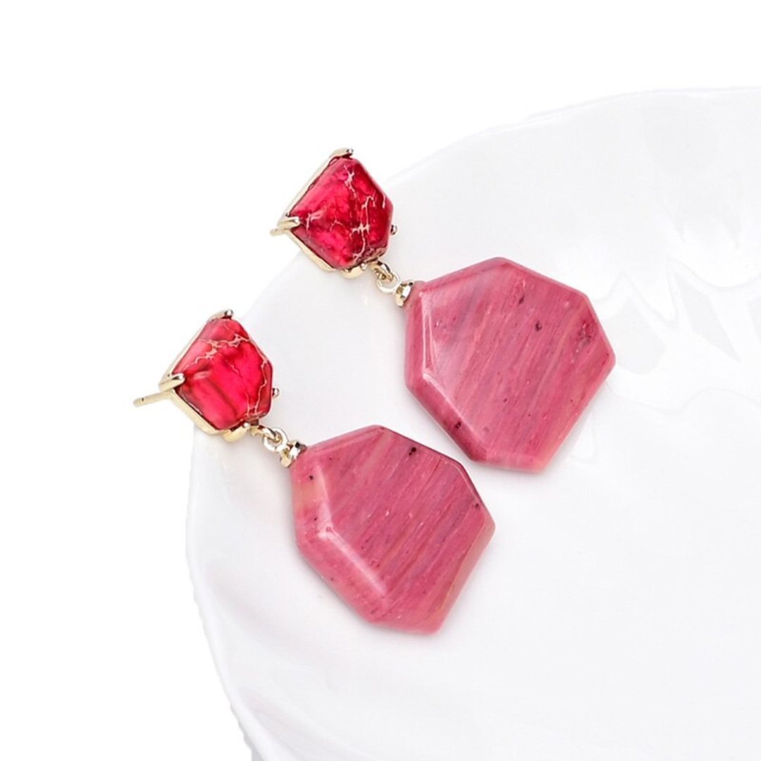 Stylish Rhodochrosite Dangle Earrings - Earrings - Pretland | Spiritual Crystals & Jewelry
