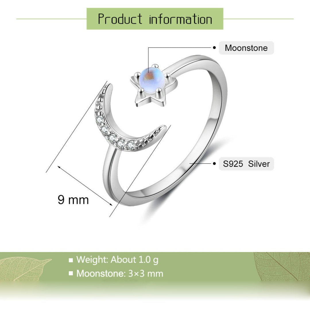 Glowing Moonstone Sterling Silver Adjustable Ring - Rings - Pretland | Spiritual Crystals & Jewelry