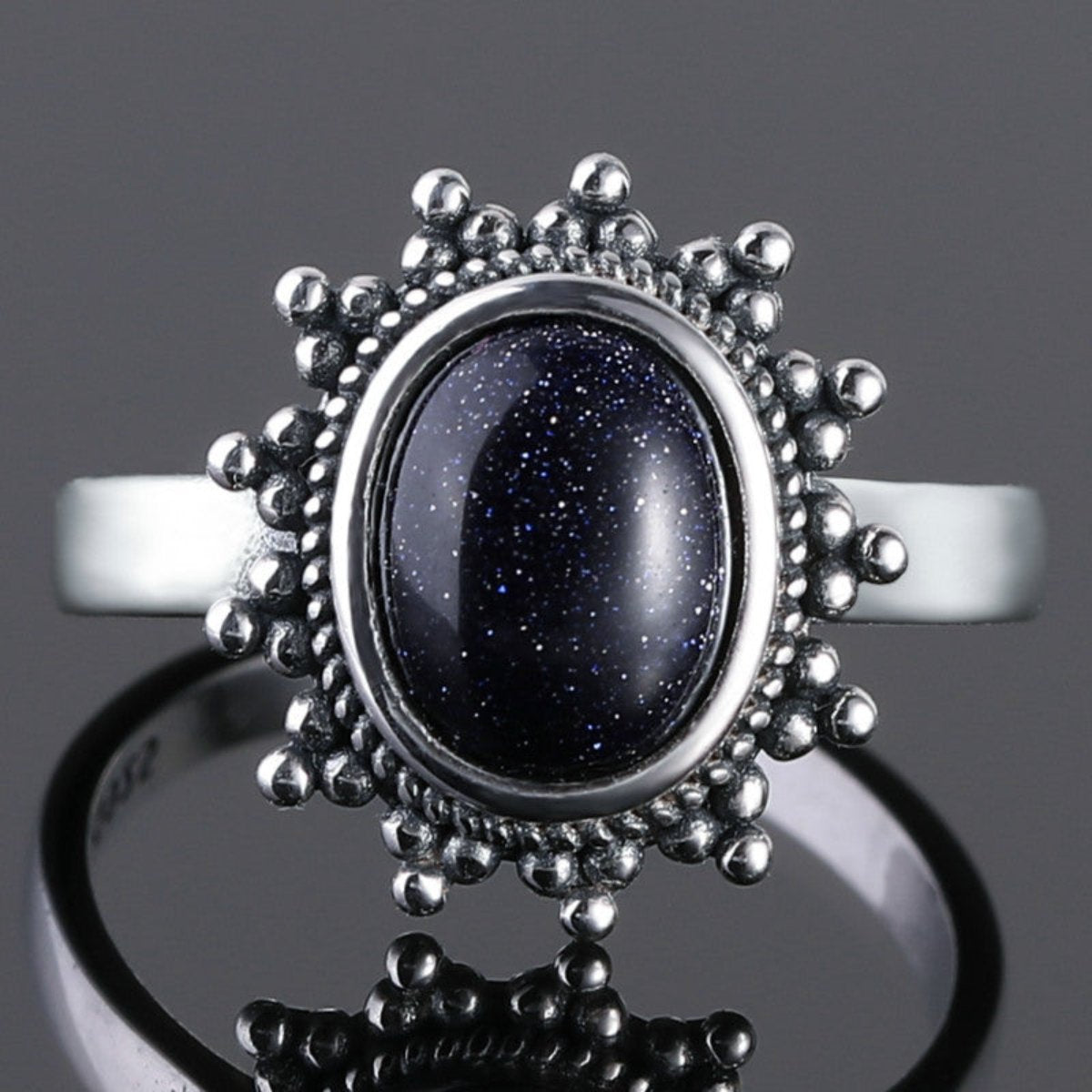 Elegant Natural Blue Sandstone Silver Ring - Rings - Pretland | Spiritual Crystals & Jewelry