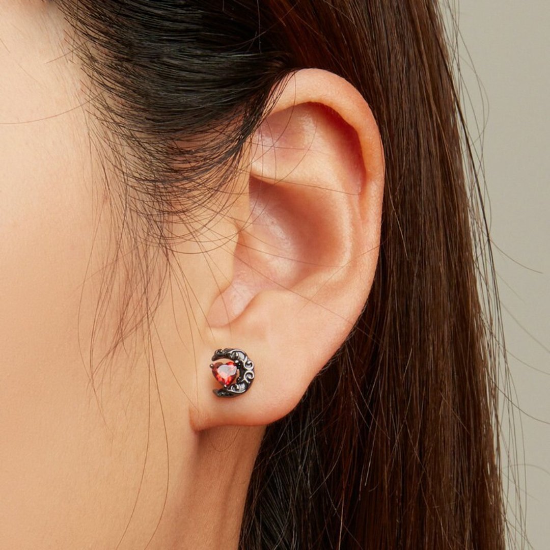 Red Zirconia Black 925 Sterling Silver Earrings - Earrings - Pretland | Spiritual Crystals & Jewelry