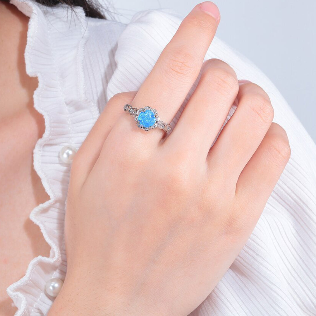 Flower Blue Fire Opal Zirconia Ring - Rings - Pretland | Spiritual Crystals & Jewelry